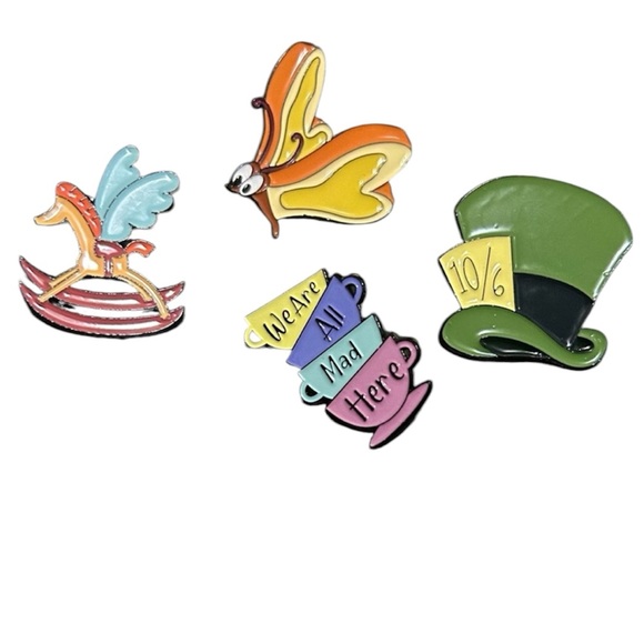 None Accessories - 3/$15– ENAMEL PINS MAD HATTER TEACUP BUTTERFLY ROCKING HORSE NEW